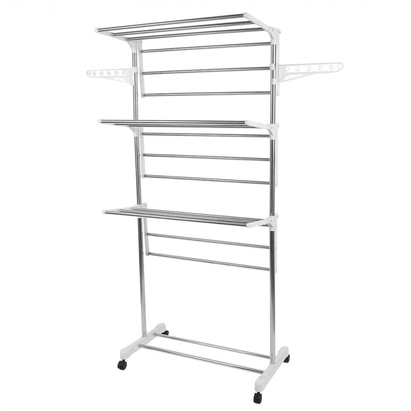 Folding Drying Dryer Rack Hangers 3 Tiers Clothes Laundry with Wheels Cloth Shoes Hanger Standing clothes hanger Coat Rack HWC