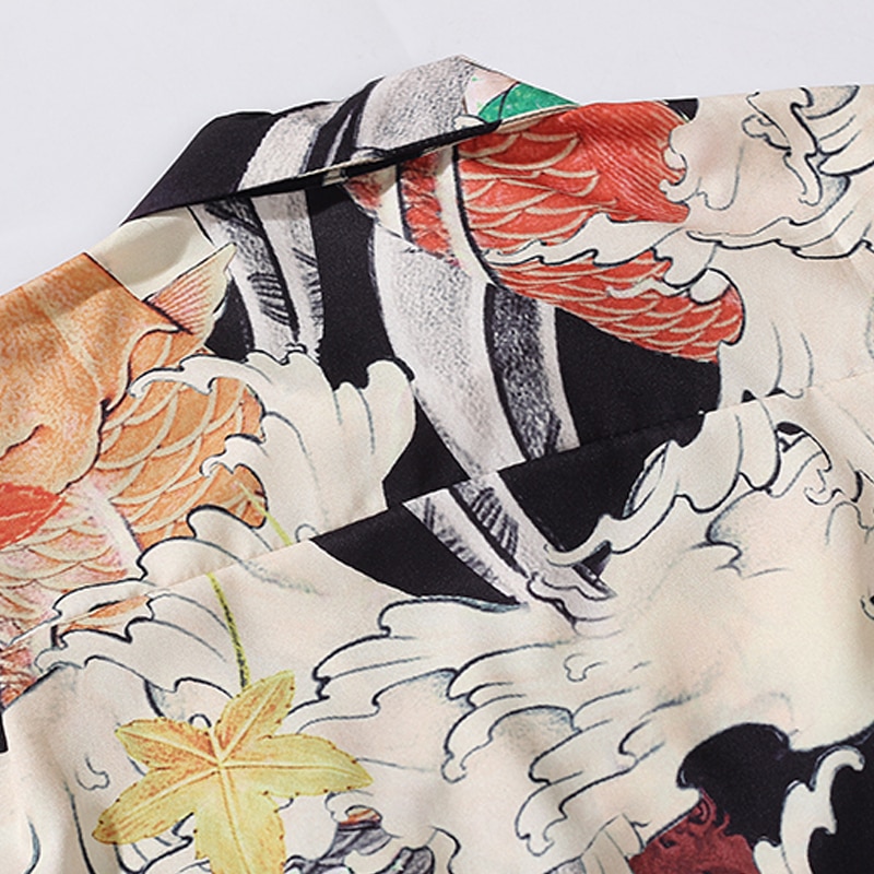 Moda zwykły retro koszule męskie lato biodro chmiel brokat karp wydrukować męskie koszule z krótkim rękawem Streetwear Harajuku para odzież