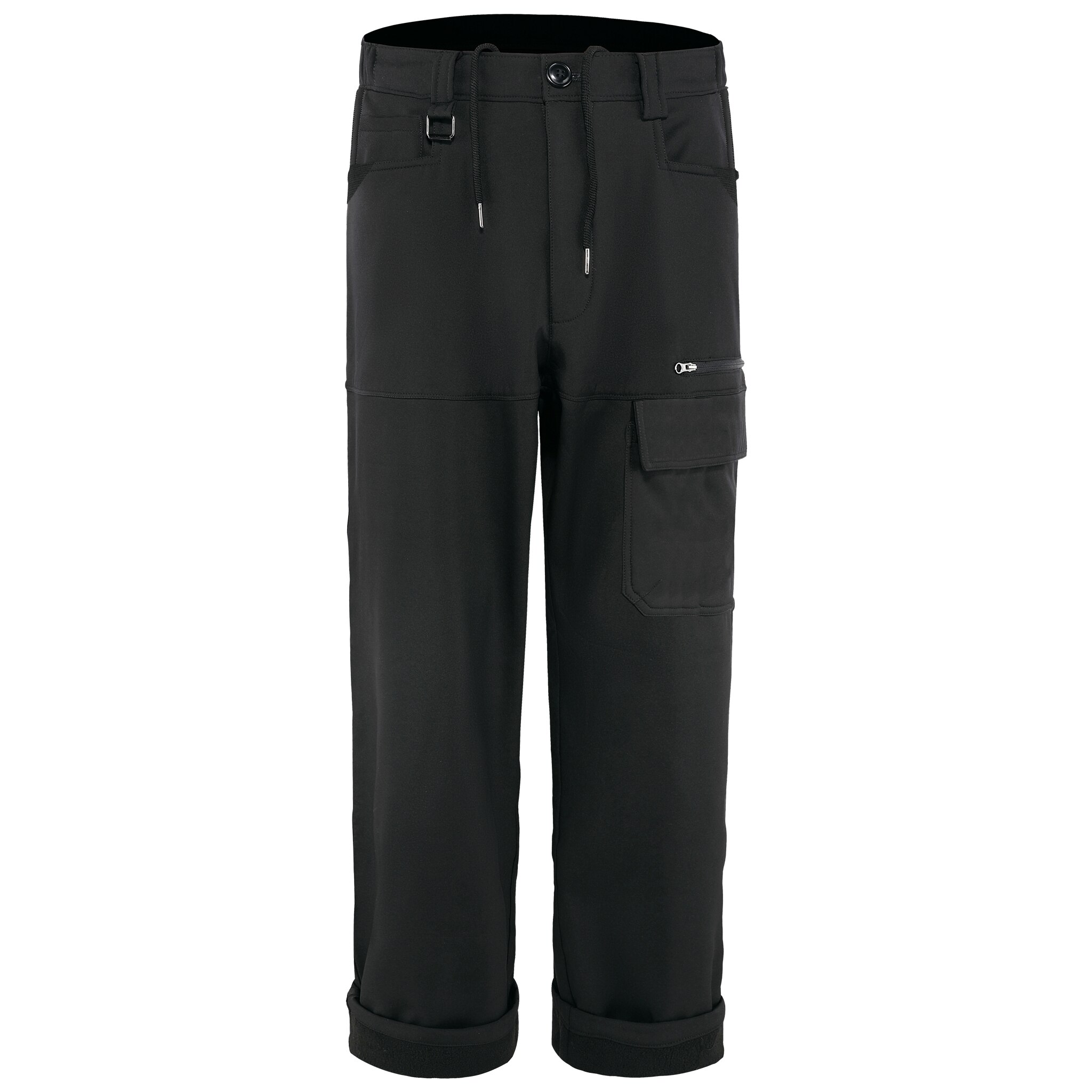 Mountainskin Men Winter Hiking Fleece Loose Pants Windproof Outdoor Camping Skiing Trekking Sport Breathable Warm Trousers VA870: Men Black / Asian Size 2XL