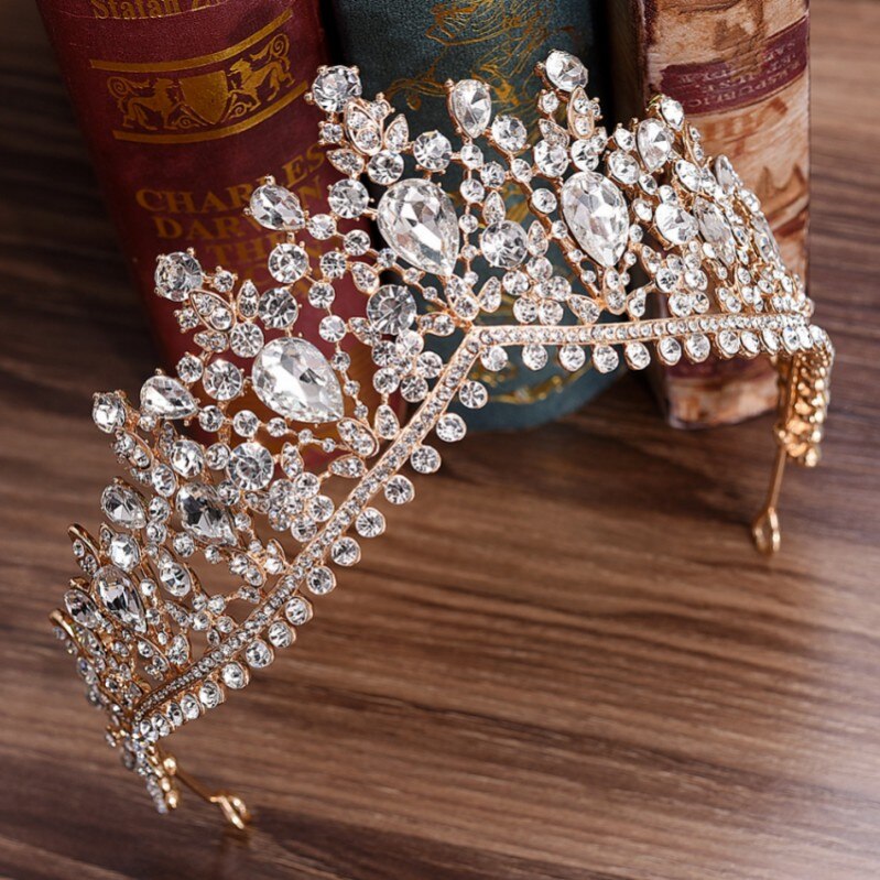 Di lusso Con Strass Diademi Nuziali Crown Barocco Argento Placcato di Cristallo Diadema per la Sposa Fasce di Cerimonia Nuziale Dei Monili Dei Capelli Accessori: Gold White