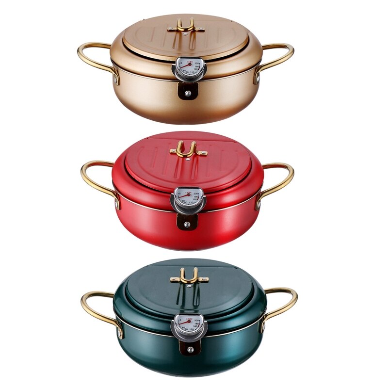 Tempura Frying Pan, Multifunctional Hot Pan with Lid for Oil Temperature Gauge for Kitchen (Jiawugiv47bads0-11
