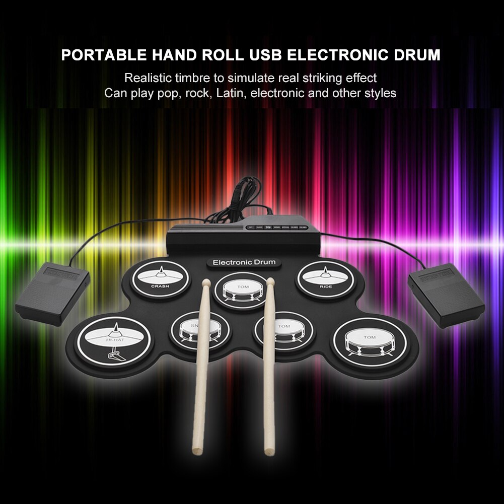 Digitale Elektronische Drum Usb Opvouwbaar Silicon Drums Set Compact Size Digitale Drum Kits 7 Pads Met Drumsticks Voet Pedalen