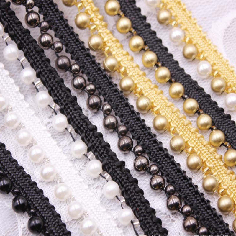 Cinta para ajuste de borde de encaje de perlas de 10 yardas, adornos de encaje trenzado, ribete de cuentas, tela bordada, apliques de costura, manualidades DIY, decoración de ropa