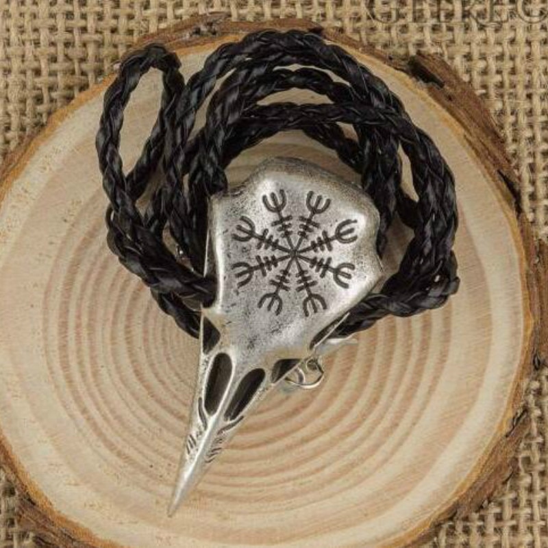 Nordic Mythology Knife Amulet Pendant Necklace Patron Saint Viking Round Triangle Pendant Necklace Punk Party Jewelry: bird