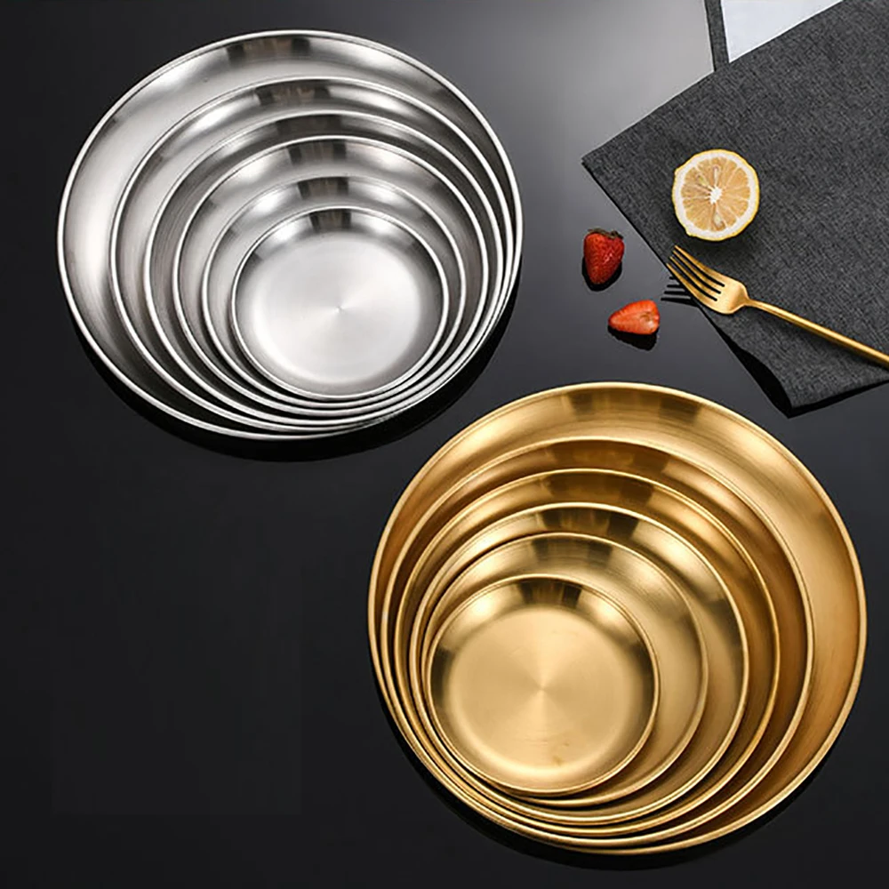 6Pcs Stainless Steel Plate Set BBQ Fried Chicken Barbecue Meat Plate Vegetable Fruit Storage Tray Party Cake Dessert Plate