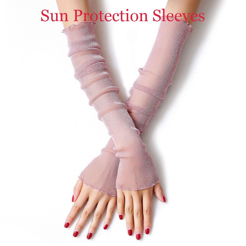 2022 Summer Long-Sleeve Sun Protection Gloves Women Mesh Lace UV Thin Breathable Cycling Driving Fingerless Arm Sleeves