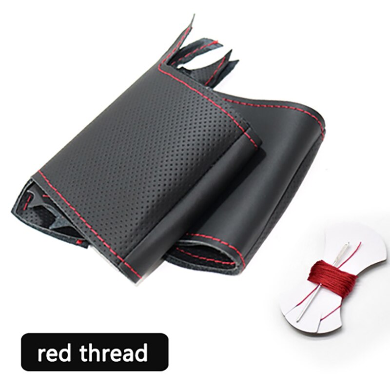 Handsewing Zwarte Kunstmatige Lederen Stuurwiel Covers Voor Ssangyong Korando: Red thread