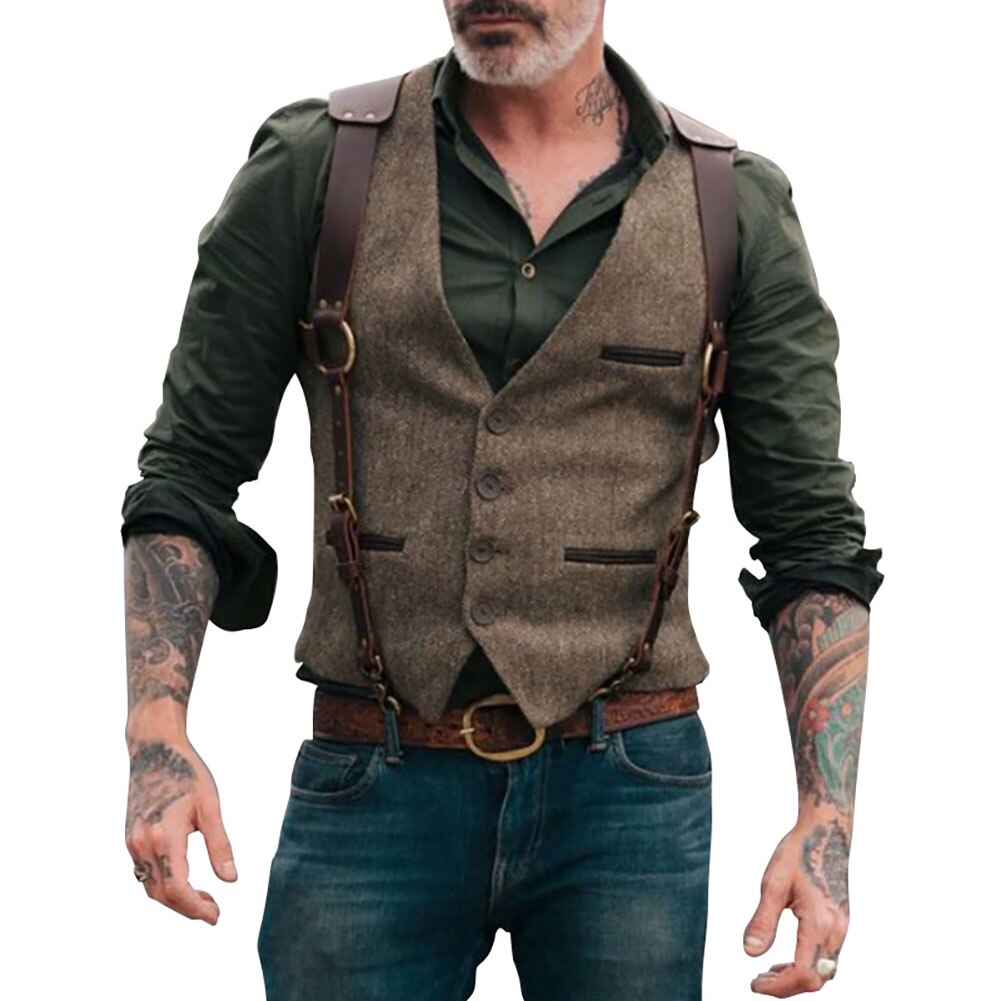 Hombres de traje chaleco Boutique de los hombres Vintage botones de chaleco de traje Slim para padrinos de boda de chaleco de algodón para padrinos de boda