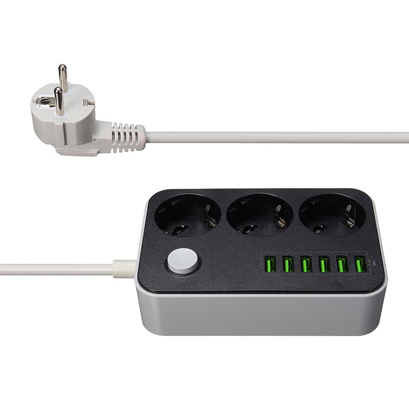 Ldnio Smart Usb Power Strip Opladen 6 Usb-poort 5V 3.4A Charger Adapters 3 Ac Power Socket Outlets Eu plug Extension Socket