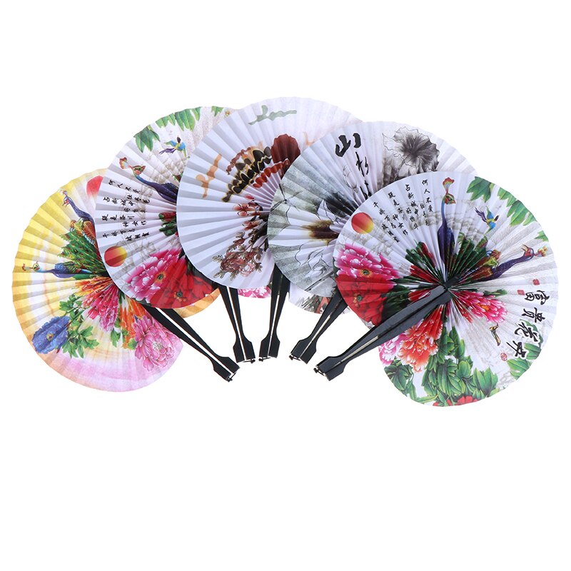 1 Stuk Opvouwbare Papier Fans Hand Gehouden Vouwen Fans Creatieve Retro Windmolen Kleine Ronde Papier Fan Chinese Stijl Hand Ventilator bruiloft