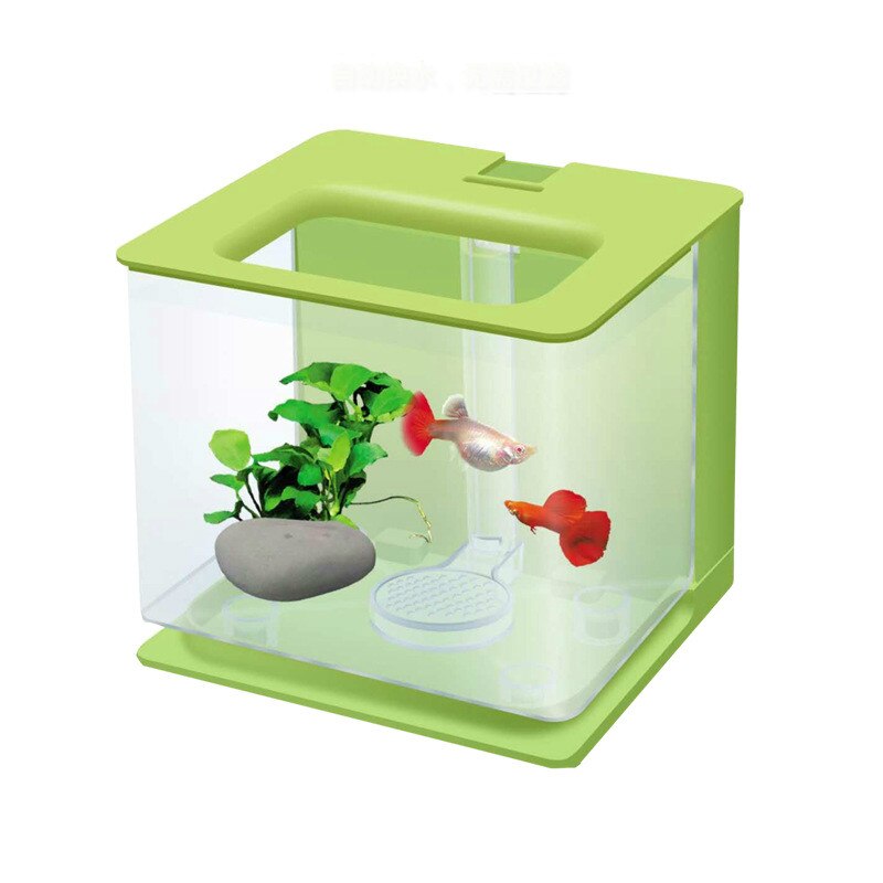 Mini tanque de peces Betta de escritorio, tanque ecológico de plástico, intercambio de tanque de peces dorados, pequeños accesorios de acuario