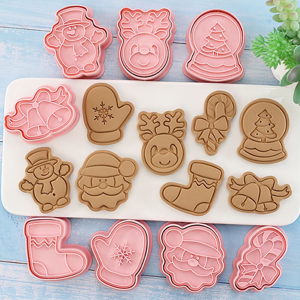 Moule à biscuits en forme de boule de cristal, pour noël, père noël, Elk, emporte-pièce, glaçage, Fondant, outil de décoration de gâteaux, 8 pièces/ensemble