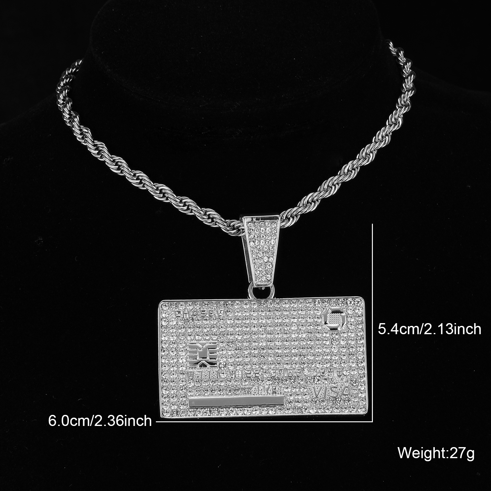 D & Z-colgante de tarjeta de crédito con diamantes de imitación de 13mm, cadena cubana de Miami, hip hop, collares ostentosos, joyería de para hombre: 60 cm / Oro oscuro
