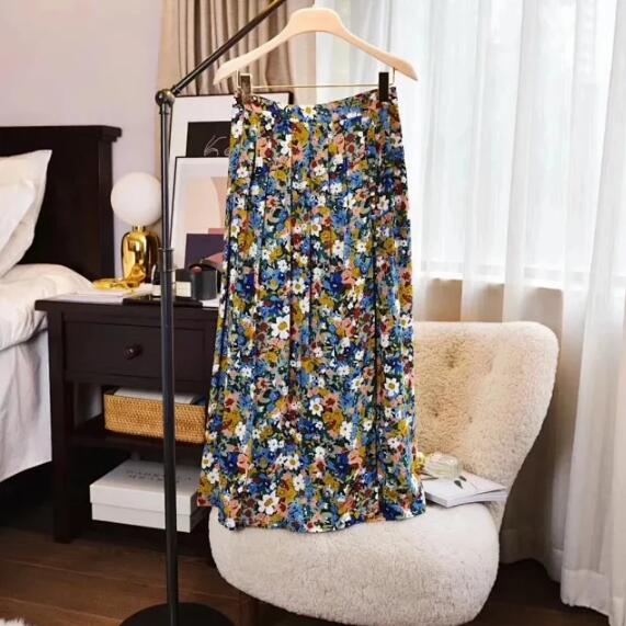 Falda Midi de algodón con estampado Floral para mujer, faldas largas con estampado de flores coloridas,