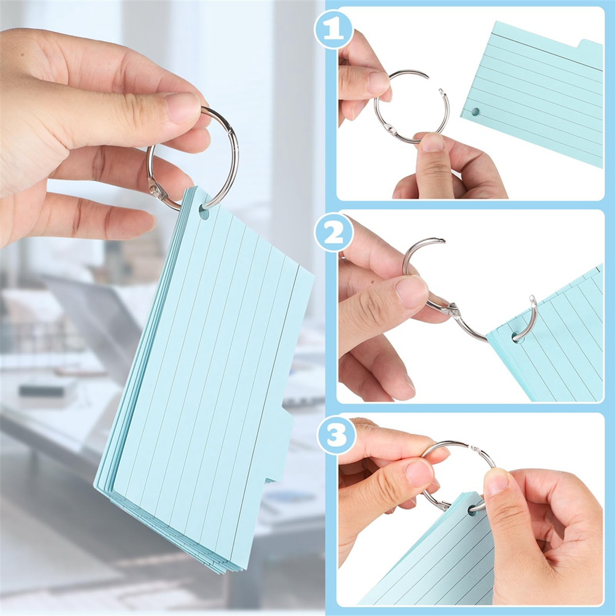 Ensemble de porte-cartes index, boîte d'index avec 230 cartes flash assorties, doublée de comparateur de couleurs, 6 anneaux et autocollants, parfait pour l'école