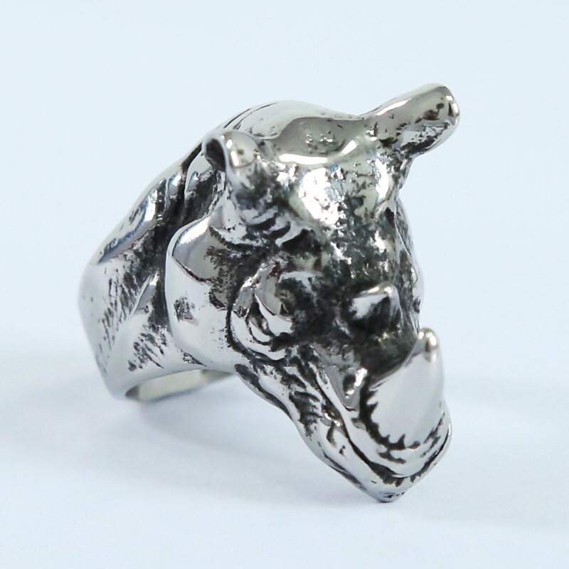 Gedetailleerde Neushoorn Hoofd Punk Biker Ring Mannen Rvs Hip Hop Ring Mannen Dier Sieraden Party Voor Hem