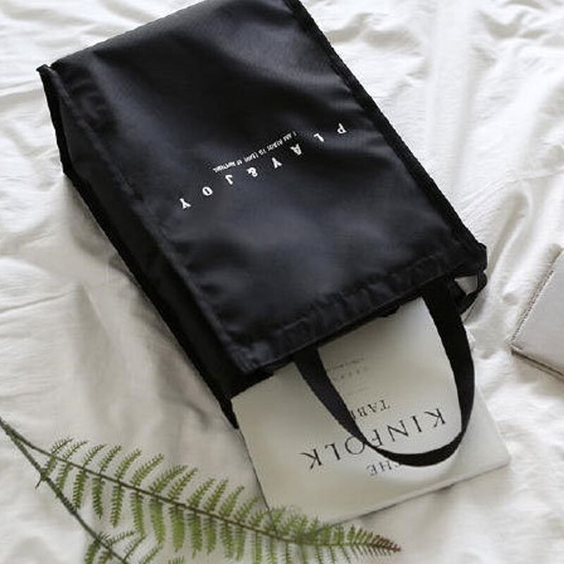 Simple Striped Daily Picnic Picnic Bag Portable Insulation Lunch Bag Hand Bag Black