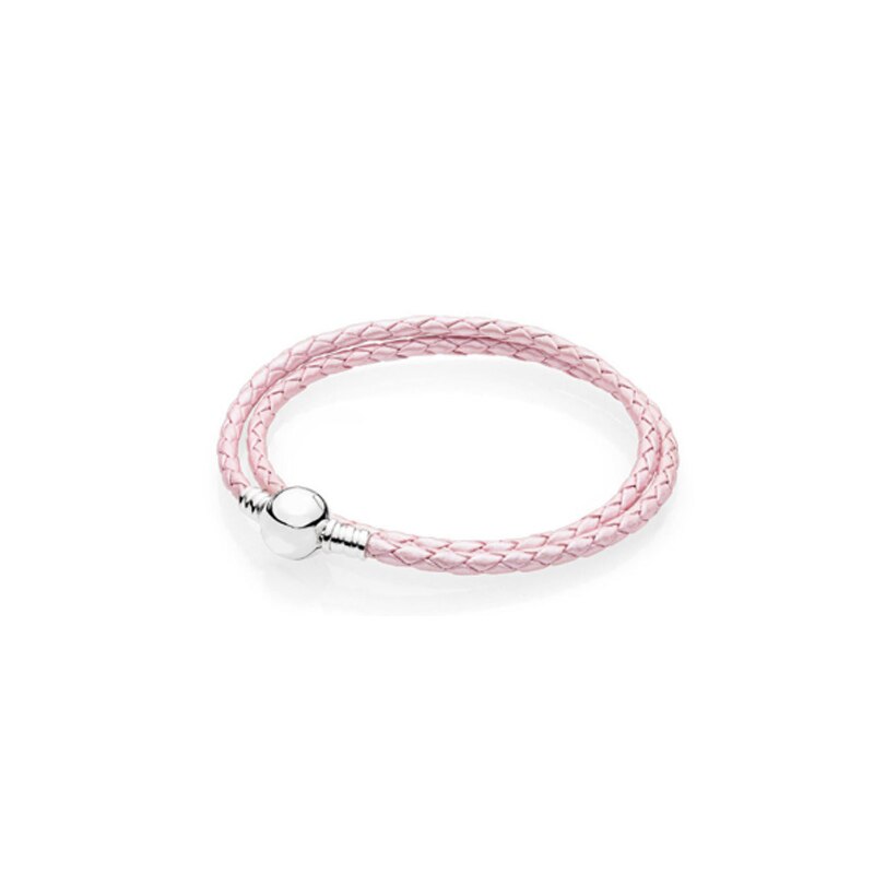 Double Round Leather Bracelets Pearl Pink Round Clasp Bracelets For Woman DIY Beads & Charms Sterling Silver Jewelry Make Up