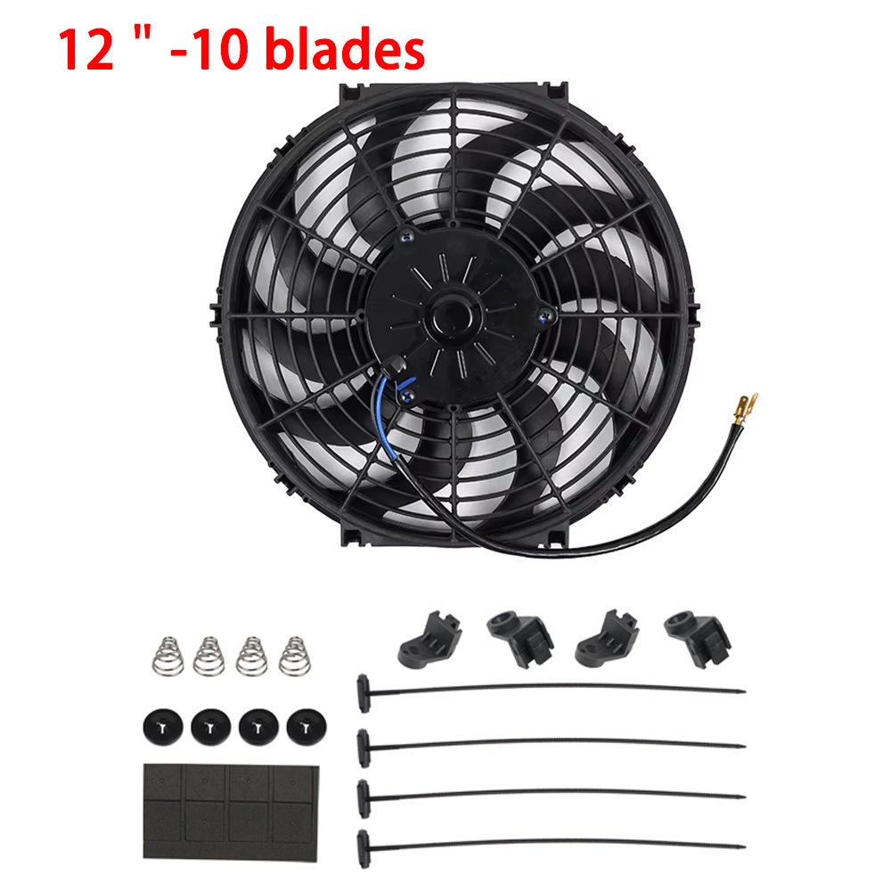 Universal 7/9/10/12/14/16 pulgadas 12V 80W 2100RPM aire acondicionado de coche radiador electrónico ventilador de refrigeración hoja Kit de refrigeración eléctrico: Marrón