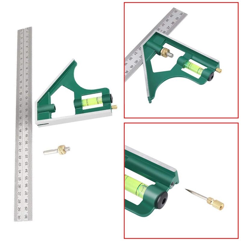300Mm Combination Square With Bubble Level, 12 Inches Adjustable Square, Universal Adjustable Square Measuring Tool