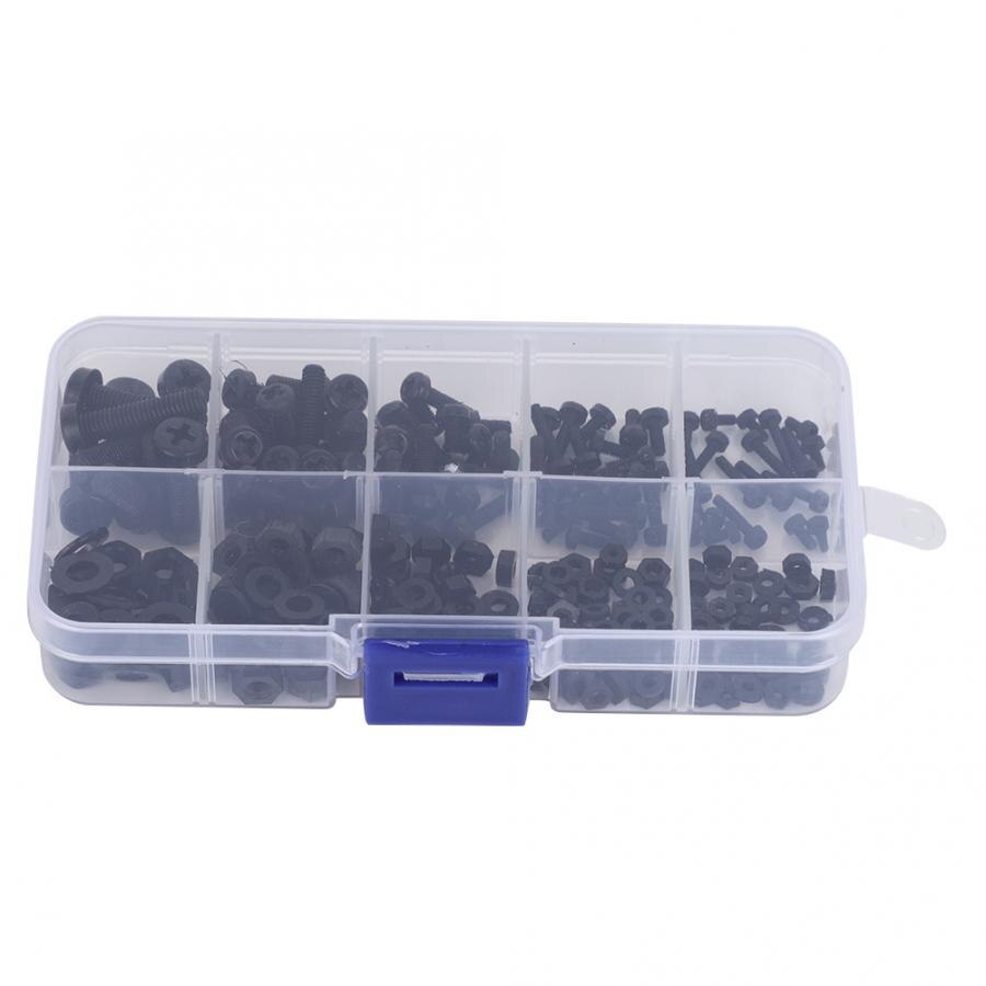 Nylon Screw Nut Washer Kit 270pcs/box M2/M2.5/M3/M4/M5 Nylon Screw Nut Washer Assortment Kit Hardware Fasteners