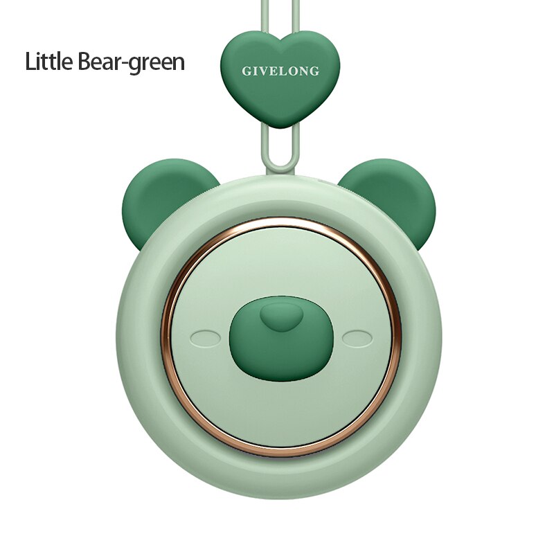 2021 nowy 1PC mini bezłopatkowy opaska na szyję wentylator bezprzewodowy słodkie zwierzątko wiszące liny przenośne wentylatory ładowania USB 3rd koła zębate prędkości wentylować: niedźwiedź zielony