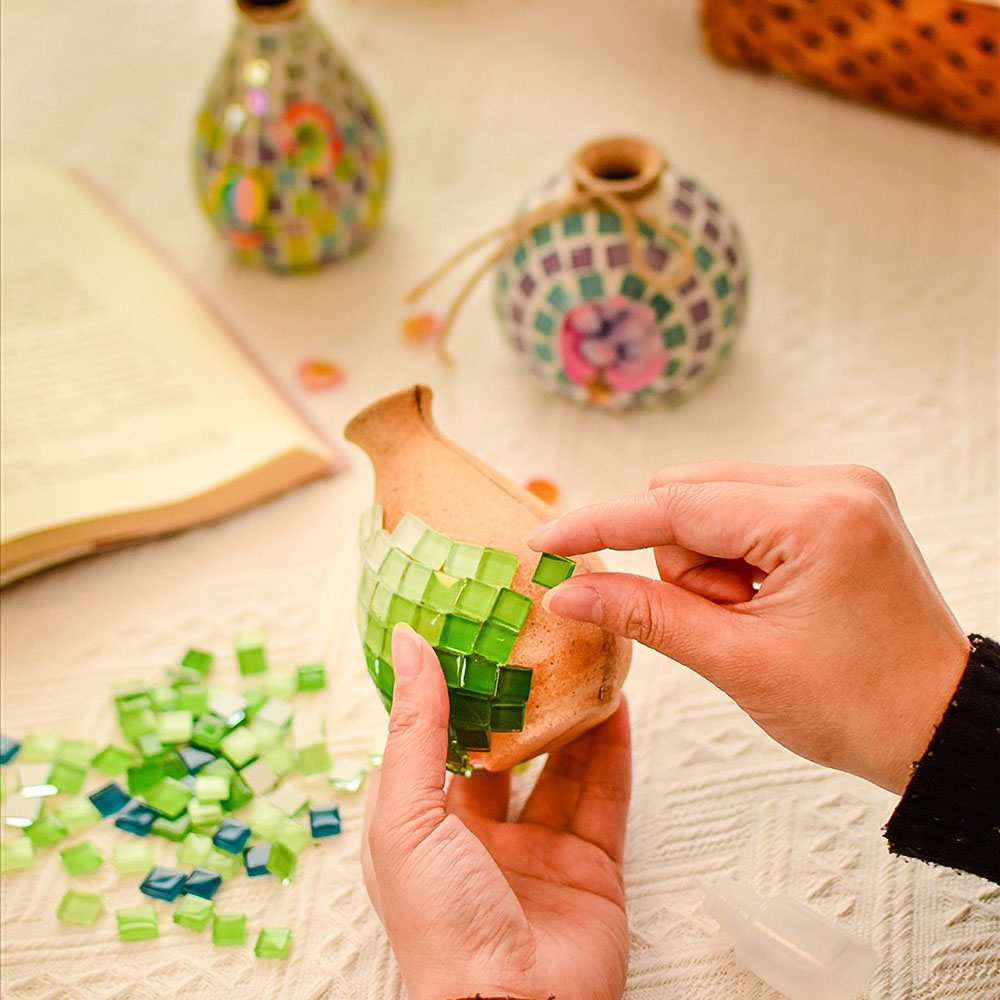 50PCS Mixed Color Glitter Glass Mosaic Grain Tiles Crafts For Stepping Stones Puzzle Garden Decor Hand Mosaics Flowerpots Making