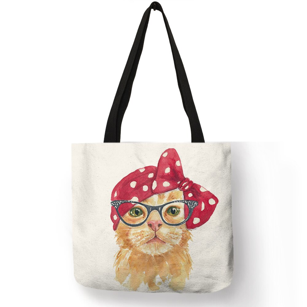 Cute Cat Print Reusable Shopping Bag Women Bags Summer Tote Bag Traveling School Bags B06034: 002