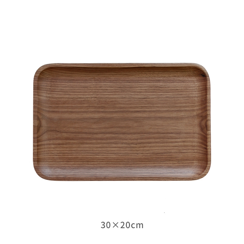 Rectangle Black Walnut Wood Plate candy Fruit Dishes Saucer Dessert Dinner Bread Pizza Food Storage Tray Round Shape Plate: 30x20CM