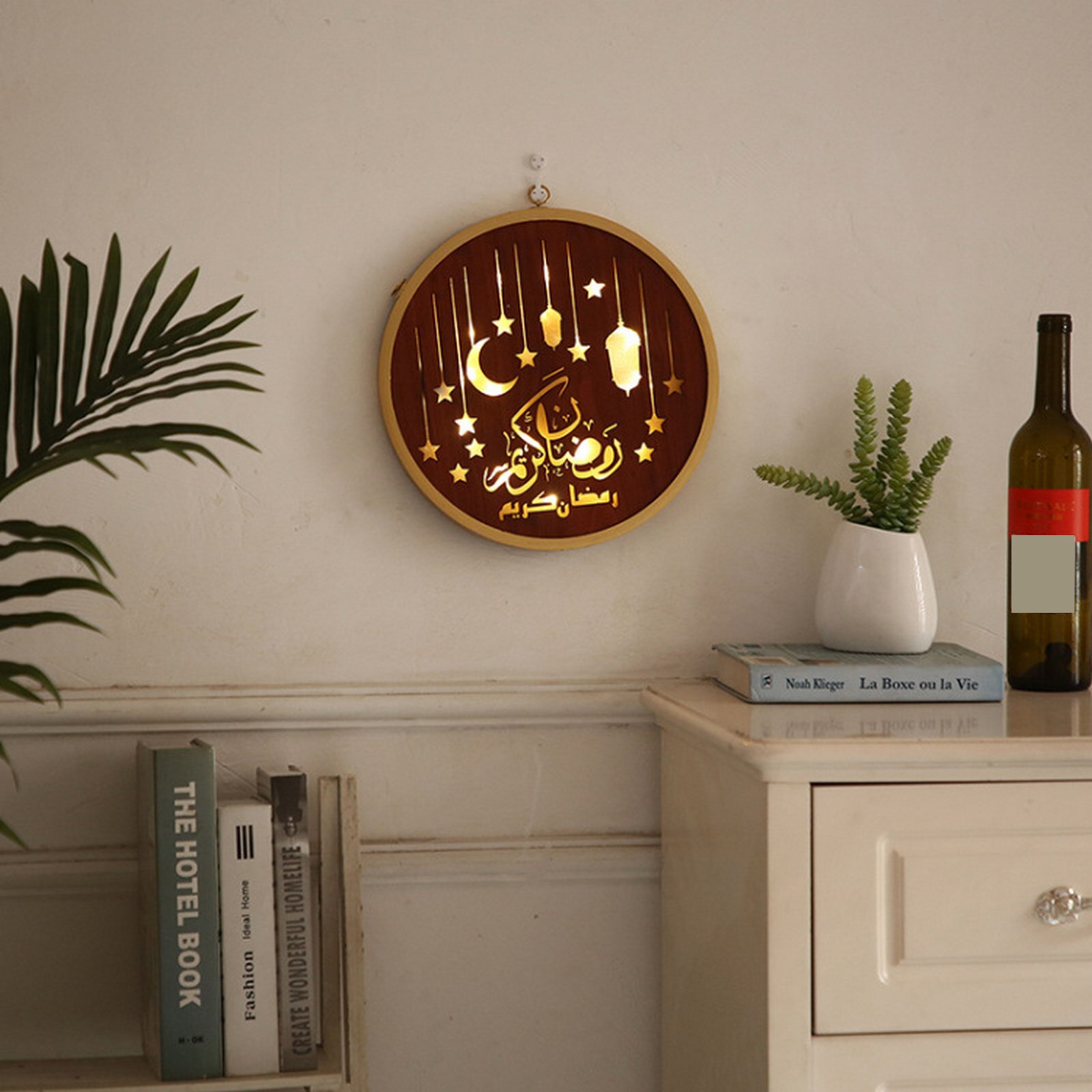 Household Luminescent lamp wood Craft LED Light Home Wall Hanging Light Decorative Table Lamp Household Accessory: Gold