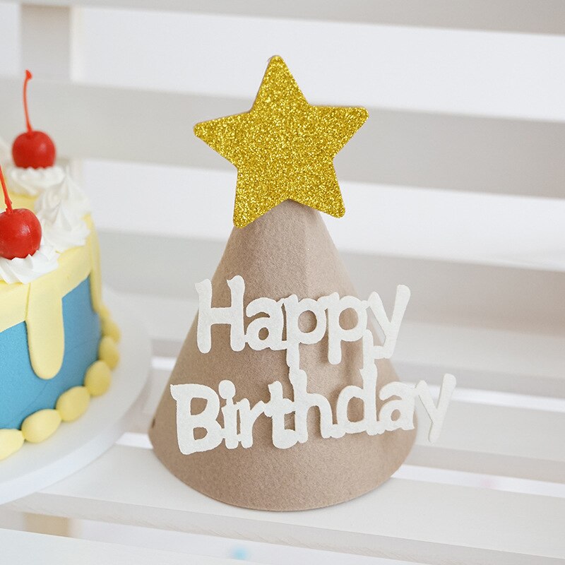 Chapeau d'anniversaire pour enfants, joli chapeau avec nœud en feutre, pour bébé de 100 jours, décoration de fête, accessoires Photo: 09