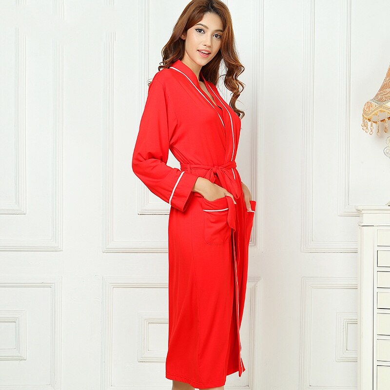 Bamboo Fiber Men Bathrobe Stain Robe Man's Sleepwear Soft Nightgown for Male Pajamas Gown Lounge Wear Nature Bamboo Summer: Red / XL(170-185cm)