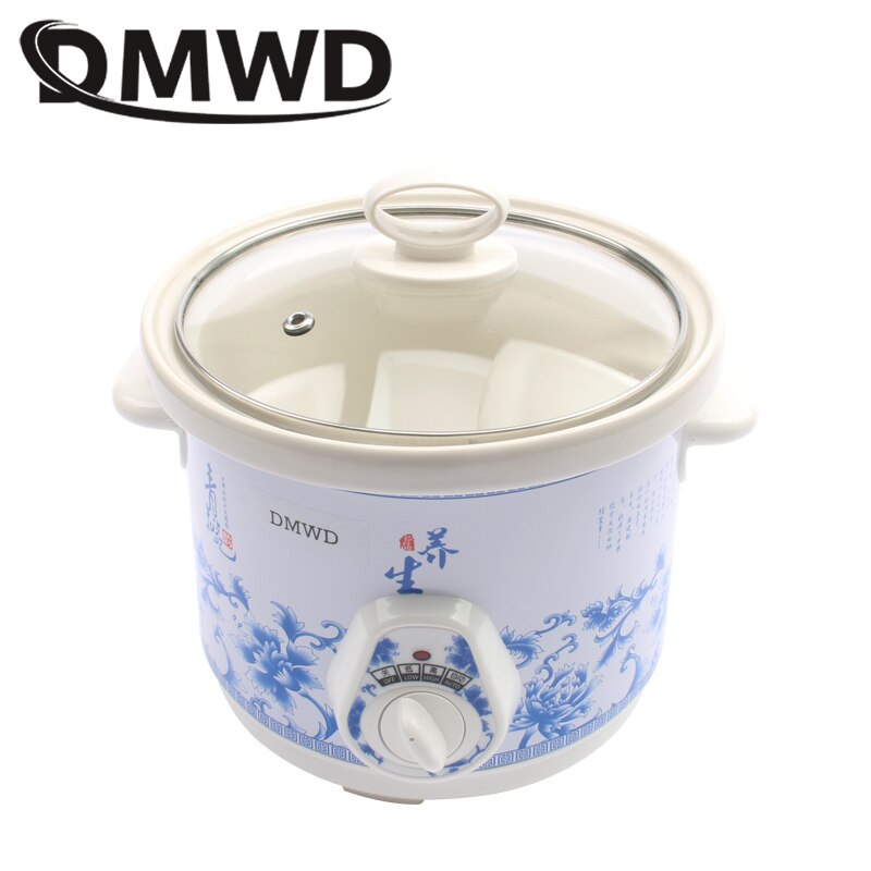 CUKYI electric 180w Slow Cookers mini mechanical timer control stew foods Ceramic liner Blue and white porcelain color 2.5L
