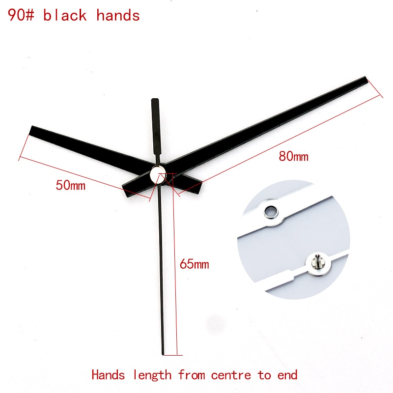 100 sets jonge stad witte as 90#  wijzers zwarte korte klokwijzers metalen aluminium kwarts klok accessoire doe-het-zelf klok kits