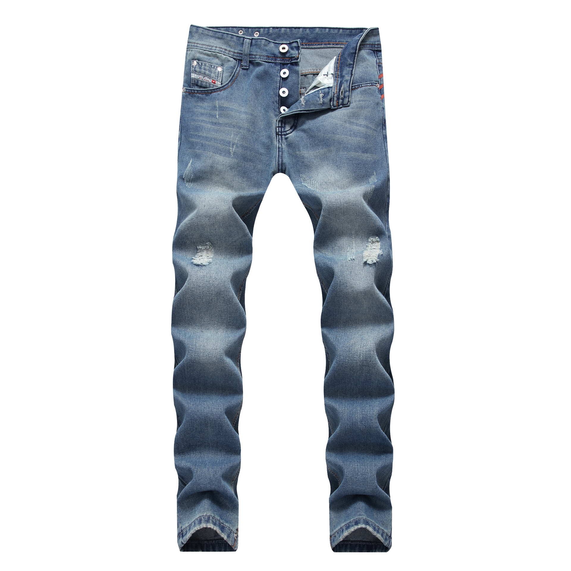 Pantalones vaqueros rasgados de para hombre, Jeans rasgados de retales rectos desgastados, rasgados, a la , talla grande