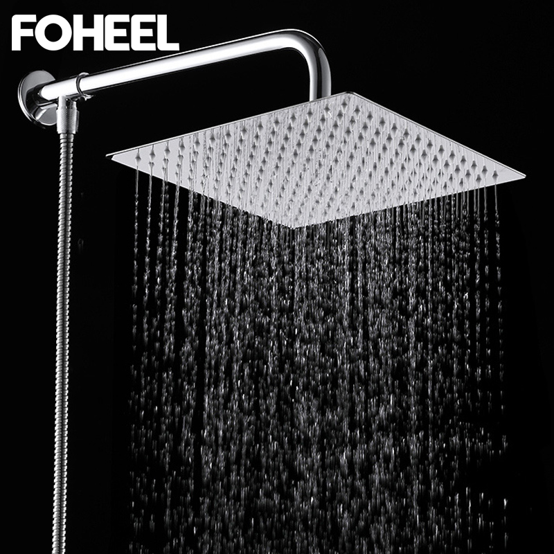 16/12/10/8/6 Inch Square Polished Chrome Stainless Steel Shower Heads Bathroom Rainfall Bath Accessories Stable Holder