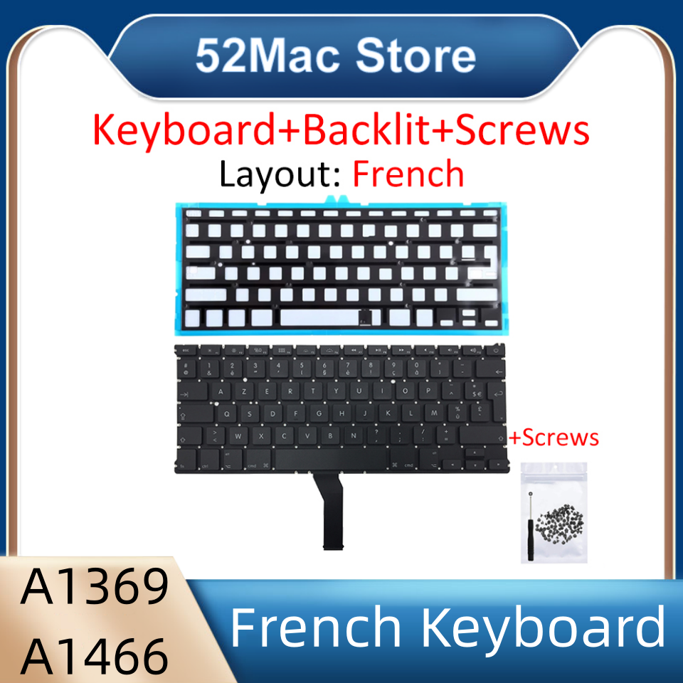 teclado francés para ordenador portátil A1369 para Apple Macbook Air 13 "A1369 A1466 teclado AZERTY francés + retroiluminación año