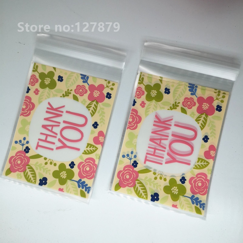 100 st blomma tack tack godis kakpåsar bröllopsfest tacksägelsedagspåse plast kexförpackningspåse 10*13cm