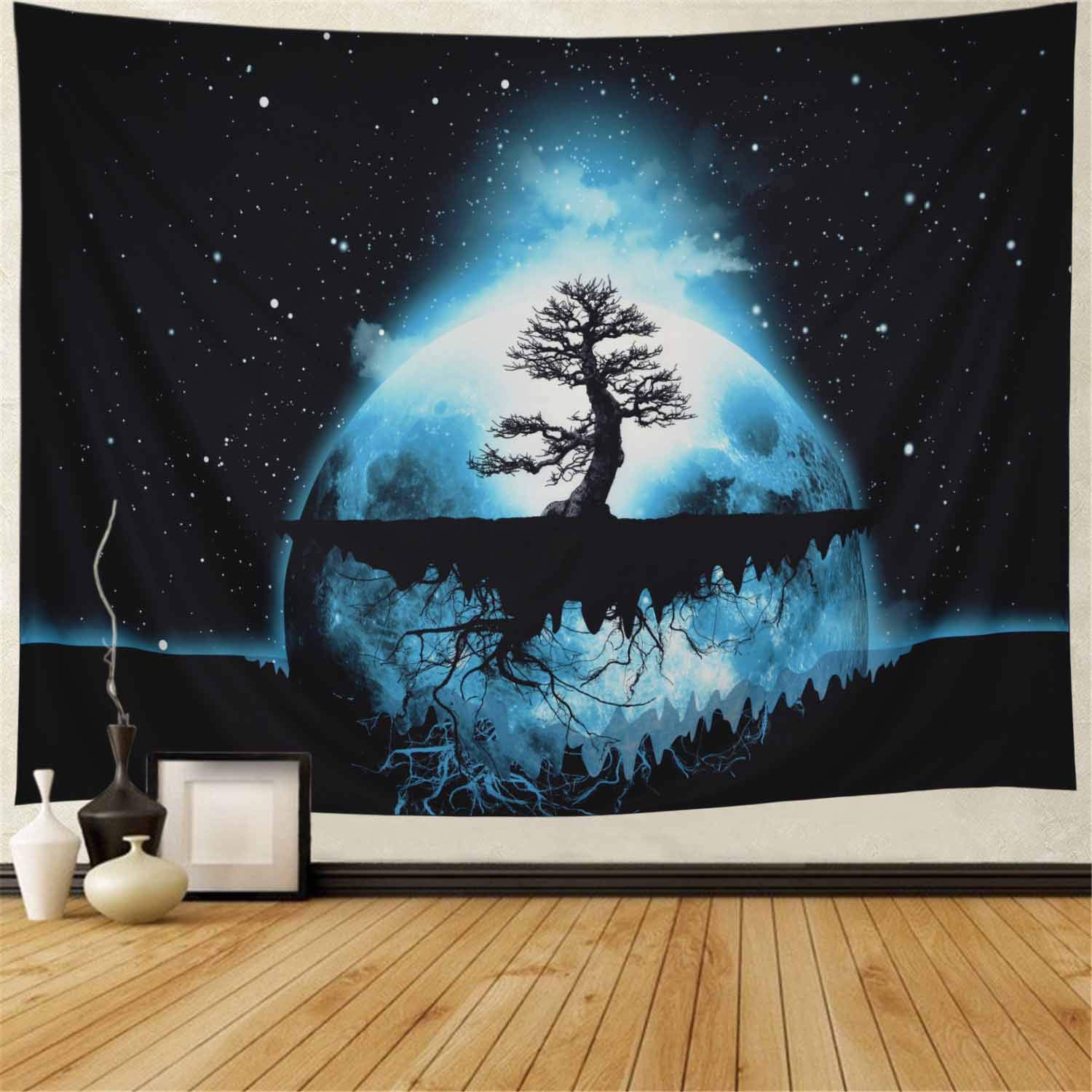 Psychedelic Tree of Life Tapestry Starry Planet with Tree Wall Hanging