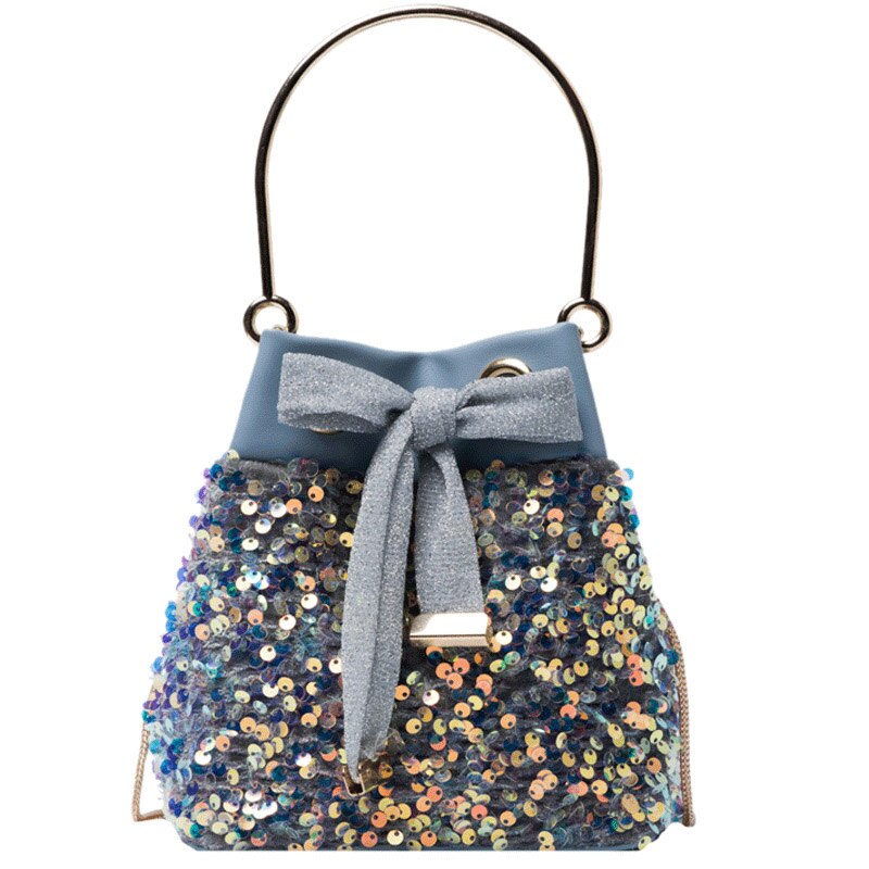 Pailletten strik emmer tas kleine tassen met metalen handvat dames handtas ketting schoudertas telefoon portemonnees