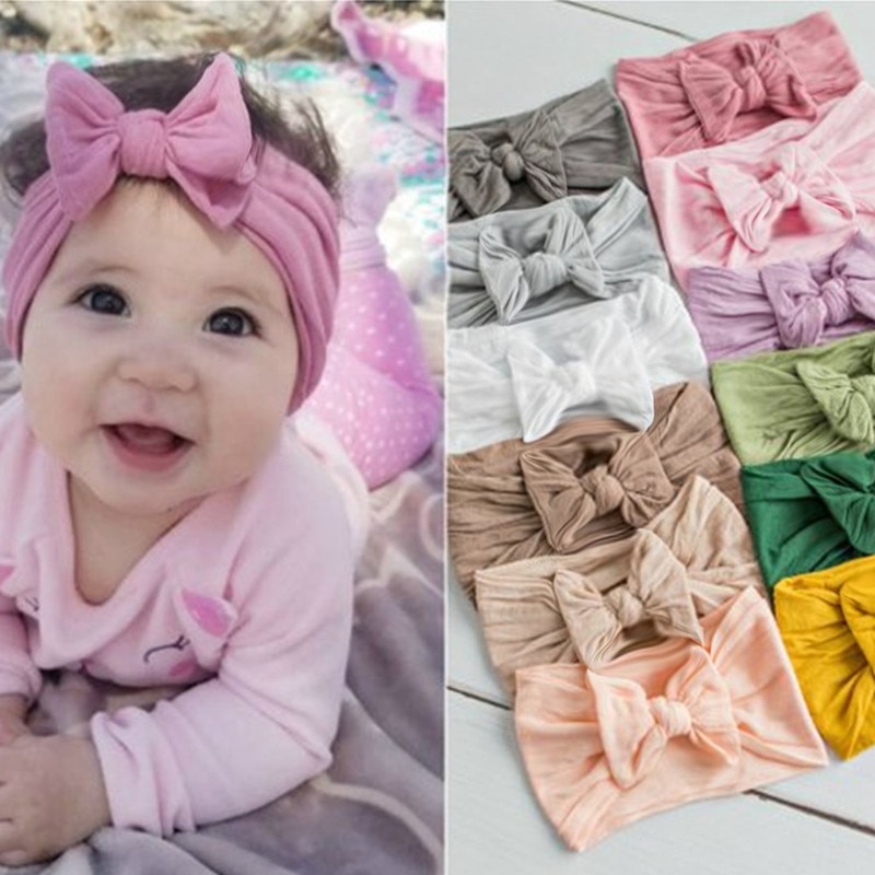 Bebê recém-nascido hairbands banda de cabelo de náilon turbante atada menina hairbands para recém-nascidos da criança crianças bowknot acessórios do bebê