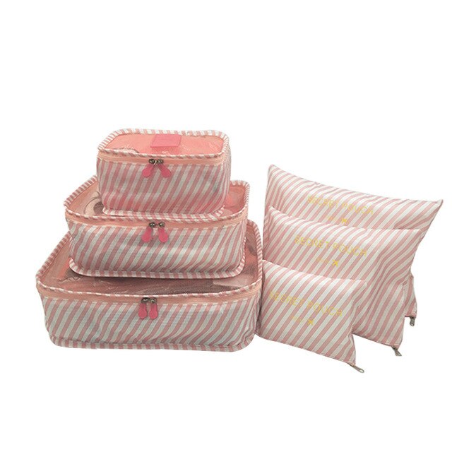 RUPUTIN 6 sztuk/zestaw torba podróżna z siatką Organizer bagażu opakowanie Cube organizator do odzieży skarpetki bielizna kobiety akcesoria podróżne: Small stripe