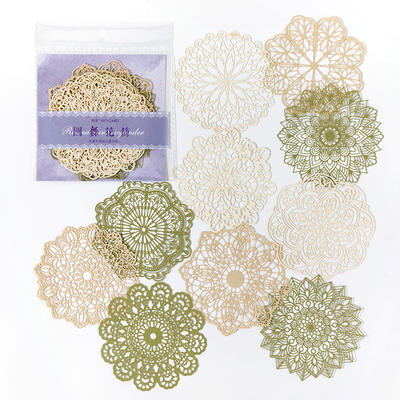10 Pcs Ins Kant Materiaal Papier Uitgeholde Vlinder Bloemen Decoratieve Scrapbooking Dagboek Album Hand Gemaakt Collage Achtergrond Papier: Licht Groen