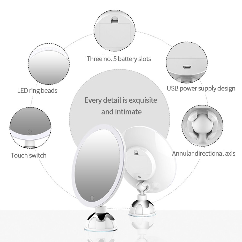 Makeup Mirror With 3 Luminosity LED Lights Make Up Mirror 10X Magnifying Vanity Mirror Cosmetic Miroir LED