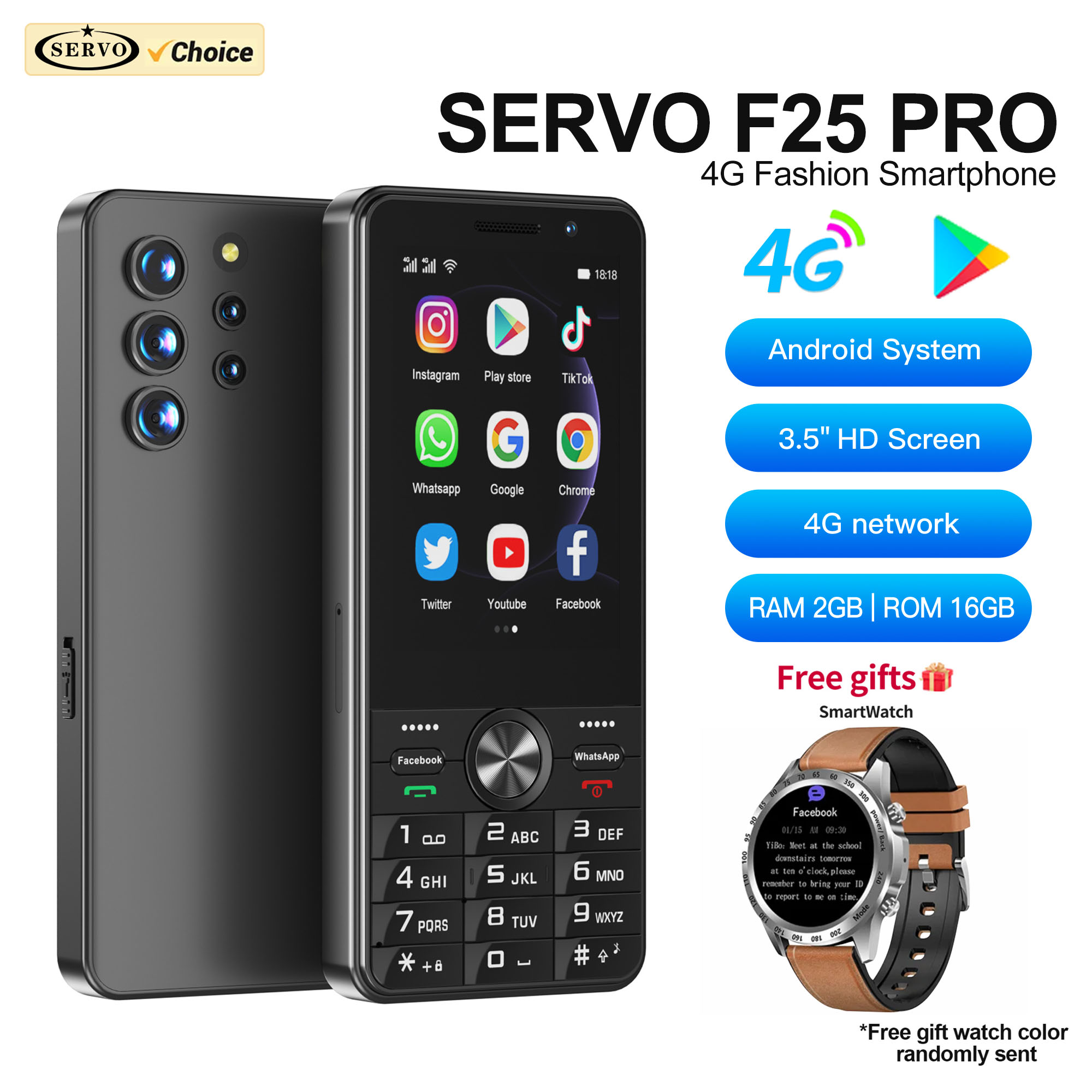 Kostenlose Smartwatch! SERVO F25 Profi 4G LTE Smartphone Android System 16 GB Rom abspielen Geschäft Taschenlampe berühren Anzeige 2 SIM Smartphones