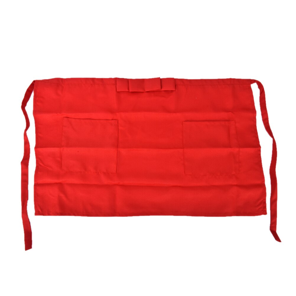 Black Waterproof Half Apron Catering Baking Bar Hotel Waiter Kitchen Home Apron 2 Pocket Ladies Mens Cotton Short Waist Chefs: Red