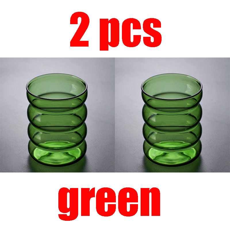 2pcs Color Spiral Glass Double Layer Cup Milk Cup Coffee Mousse Cup Glass Juice Cup Glass Drinkware Restaurant Household Bar: F