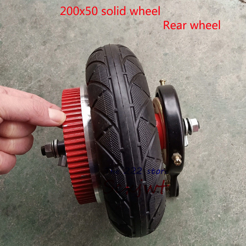8 inch front&rear Wheels With Drive Gear+brake kit 200x50 Inflatable tire tube /solid tyre with alloy rim for Electric scooter B: Rear-solid wheel