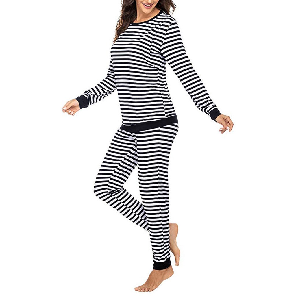 Fall Winter Maternity Nightwear Women Maternity Long Sleeve Nursing T-shirt Tops+Striped Pants Pajamas Set pijama embarazo