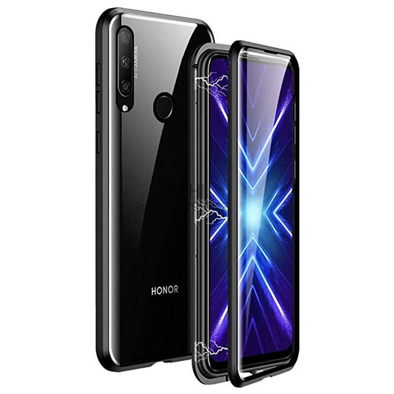 Funda de vidrio de doble cara honor 9x fundas de STK-LX1 funda de parachoques de Metal magnético para huawei honor 9x global/premium Coque honor 9x etui: Honor 9X Premium / black